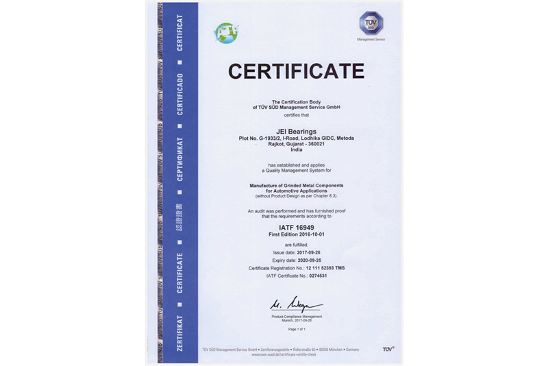 JEI Bearings Certificates & Achievements